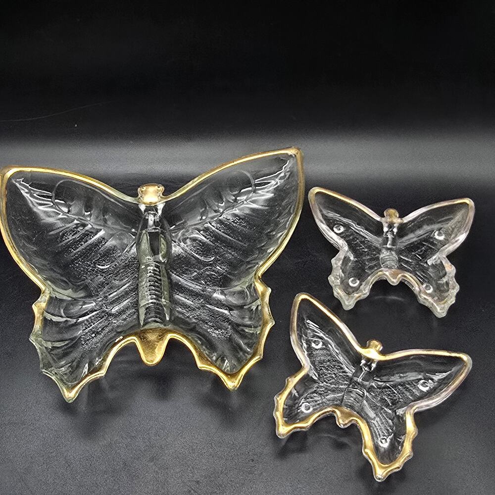 Vintage Jeanette Glass Butterfly Dish Set of Two Candy Dish Ash Tray